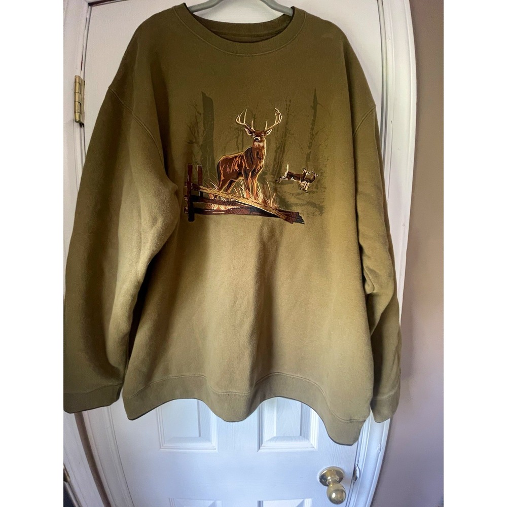 Croft & Barrow Men's XLT Green Crewneck Pullover Sweatshirt Deer Graphic